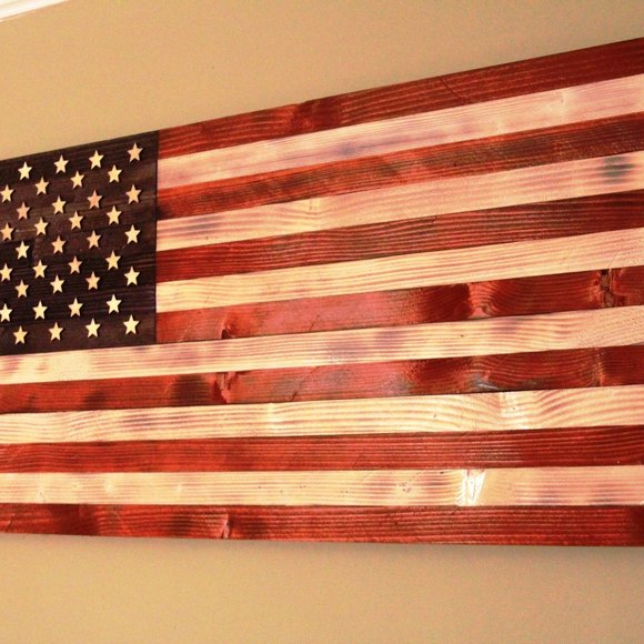 Handmade Wooden American Flag, 39/19 inch - Picture 13 of 16